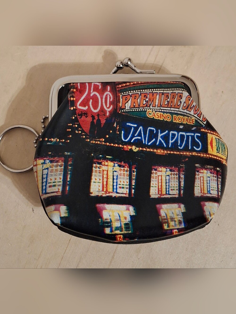 Vintage Rolfs brand genuine leather coin pouch "Vegas Casino Slots"